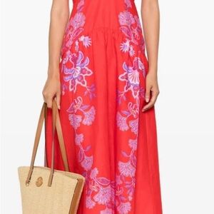 FARM Rio Vibrant Red Maxi Dress with Purple Floral Accents